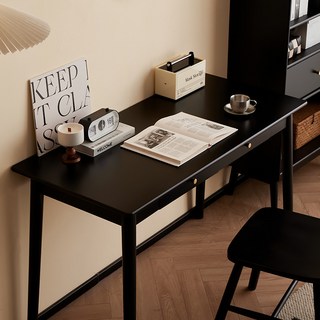 實木書桌 電腦桌 辦公桌 简约现代黑色家用学习办公桌客厅书房电脑桌子, 典雅黑 1.2米,否