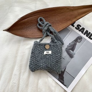 No Plan 韓國mini編織斜挎包 斜背包 編織包 針織包 斜肩包 包包女 迷你包 韓國包包 小廢包, 霧雲灰