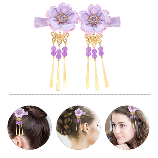 여아용 헤어핀 일본 클립 클램프 여성용 태슬 코튼 린넨 기모노 머리 장식 머리 장식 액세서리 스타일 신부