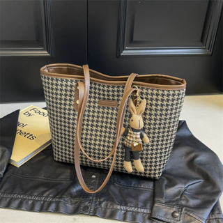 Minonshoo 여성 데일리 빅사이즈 체크 하운드투스 숄더백 쇼퍼백