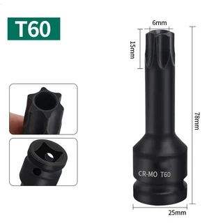 구멍이 있는 Torx 드라이버 비트 1/2 드라이브 소켓 Torx 스타 헤드 CR-V 소재 자동 수공구 전체 길이 78m, 01 T60 1pcs