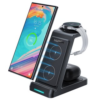 Mankiw맨큐 3in1 무선충전기 갤럭시워치 버즈 호환 고속충전 거치대, 블랙, 1개