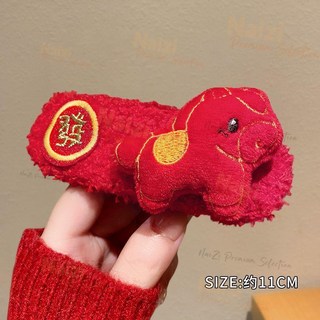 紅色刺繡花朵鴨嘴夾 雙面毛絨髮夾 氛圍感創意手工髮飾