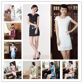 時尚改良旗袍 修身復古江南手工旗袍 晚宴連衣裙 民族風禮服 性感包臀裙 短款短袖旗袍 女士小禮服, 紫紅,M