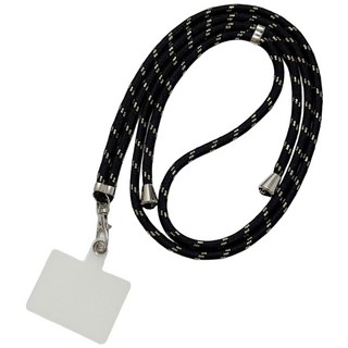 手機掛繩 (隨附掛環卡/適用多數手機殼/小香風), 黑-金斜紋, 1個