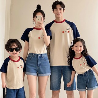 親子裝夏裝2025新款短袖韓版全家裝100%全棉T恤 一家四口母女裝團體裝