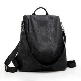 有間小鋪經典潮男靓女純色雙肩包 多功能後背包 耐磨大容量背包 防潑水軟皮防盜包包 單肩雙肩變換包 百搭簡約包包 旅行包, 黑