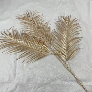 仿真植物 永生花 仿真銀杏葉尤加利 滿天星 鳳尾 龜背葉 花材 金色假花 仿真花 婚禮禮堂布置 家居裝飾, 金3叉葵葉, 1個
