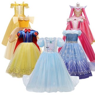 桃園出貨 女孩艾莎公主禮服，萬聖節聖誕節角色扮演服裝，4-10歲生日派對禮服，夢幻公主造型, 黃色,110 (4 年), 1個