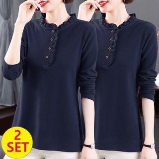 ROYALBELLE 2장묶음 여성 캐주얼 티셔츠 긴팔티 마담의류 엄마옷 빅사이즈 Y072302