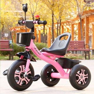 Aikuma 兒童三輪車 適合2-6歲兒童 附推桿與收納籃, 粉色高檔發泡輪, 1個