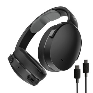 Skullcandy Hesh ANC 무선 오버이어 블루투스 헤드폰 추가 USB-C 충전 케이블 액티브 노이즈 캔슬링 22시간 배터리 접이식 경량 디자인 아이폰 안드로이, Bundle, True Black