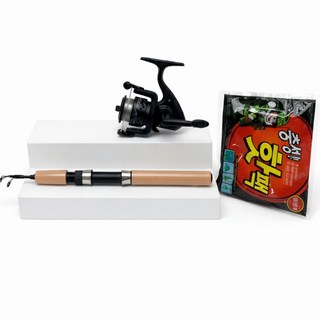 마일스톤 빙어낚시대 스피닝릴(낚시줄포함) 핫팩 1세트, 베이지블랙