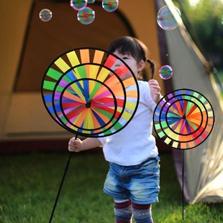 走走去旅行 三層彩虹風車 露營裝飾 野餐裝飾 七彩風車 小風車 塑膠風車 露營用品 露營配件【EG434】, 1個, 彩虹, 三層