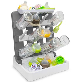 젖병 건조대 수직 스탠딩 젖병 건조대 랙 홀더-조리대용 공간 절약형 젖병 건조대-최대 12개의 젖병 및 컵을 보관할 수 있습니다., White+Grey