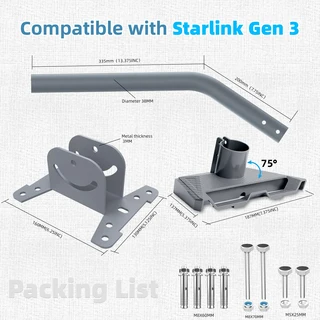 스타링크 3세대 키트 브래킷 V3 위성 파이프 어댑터 긴 벽면 장착 지붕 외부, 01 12인치, 02 Grey