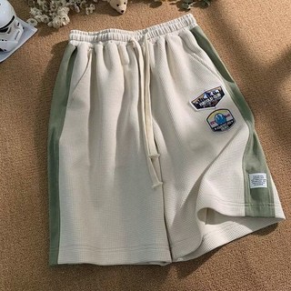標華夫格短褲男士夏季撞色運動籃球褲衩潮牌寬鬆重磅五分褲子