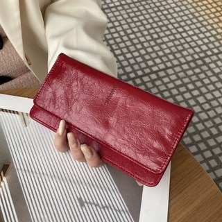 桃園出貨ing 真皮長款錢包 女士純色簡約薄款多卡位頭層牛皮手拿包