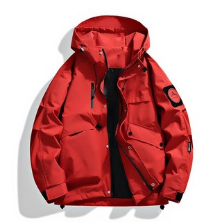 男款春秋季工裝衝鋒衣外套，美式拚色連帽夾克，休閒帥氣褂子