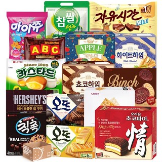 대용량 사무실 탕비실 간식! 인기과자 15종(낱개소포장), 과자 15종 + 선물포장박스, 1세트