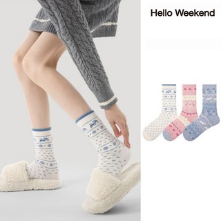Hello Weekend 여성 귀여운 산호 벨벳 겨울 수면 양말 수면 양말 임산부 무압박 장목 양말 중목 양말 발열 양말 도톰한 보온 방한 용품 다리 보온기 패션 3족 퍼 양말 세