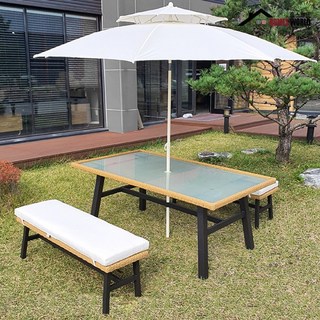 공원 테라스 라탄 테이블 의자세트 벤치형 피크닉테이블세트 캠핑용품, 라탄테이블의자세트-벤치형