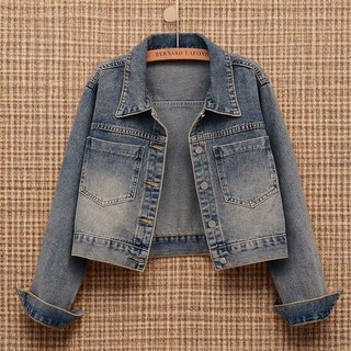 SAHINER 여성용 봄 빈티지 워싱 크롭 데님 청자켓 AWT58