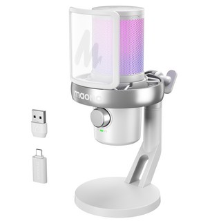 마오노 무선 원터치 노이캔슬링 음소거 콘덴서 마이크 게이밍 방송용 스트리밍 보컬용 DM40, 탁상형, 화이트, DM40 Pro