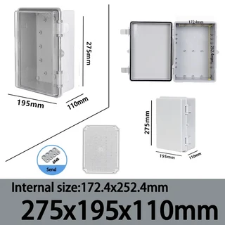 방수 IP66 플라스틱 전자 접속 배선함 ABS PC 분배함 (힌지 버클 포함) 실외용 밀폐형 전원 케이스, 06 275x195x110mm, 01 Grey cover