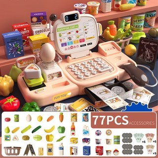 兒童過家家玩具超市收銀機角色扮演配件組, 語音版【計算擴音傳送帶稱重支付】77配件, 1個