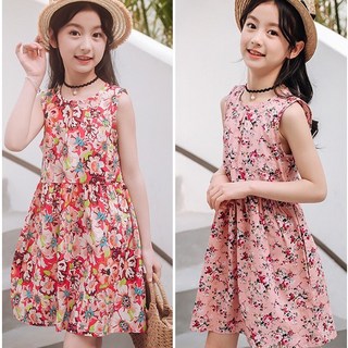 韓版女童背心洋裝 連衣裙 兒童綿綢公主裙 碎花小洋裝 玫瑰連衣裙 無袖