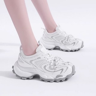老爹鞋女 網麵透氣厚底休閒運動小白鞋