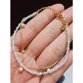 海藍寶珍珠刻面細鍊雙層素鍊設計款925銀手鍊手珠手串