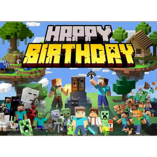 설레인 마인크래프트 생일축하 현수막 3D, 1개, 150x100cm