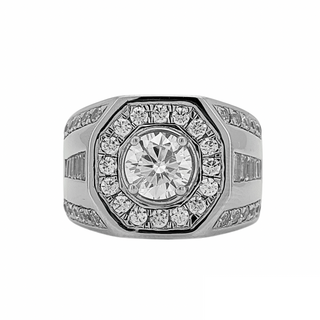 莫桑石圓形切割男鑽戒，八角形鑲嵌設計