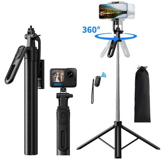 Coowin쿠윈 블루투스 셀카봉 스마트폰/액션캠/카메라/고프로 호환 3in1 미니 짐벌 삼각대+무선 리모컨, 블랙, 1개, Z01