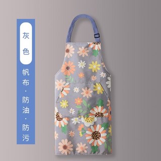 圍裙 圍裙做飯時尚韓版可愛耐磨圍腰洋氣廚房耐磨家用餐飲透氣工作服, 掛脖帆布太陽花灰色, 1個