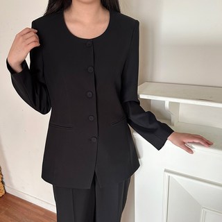 빅사이즈 노카라 라운드 정장 하객룩 자켓