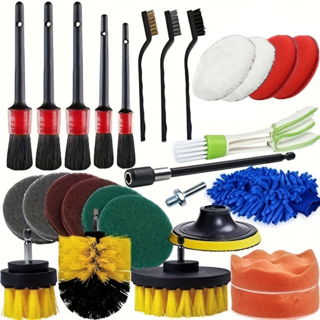 tinduo 28종 청소 도구세트/전동드릴 청소솔 청소 장갑 에어컨 틈새 브러시 세정 브러시 패드 청소 브러시, 1세트, 노란색
