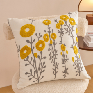 서플라이랩 북유럽 고급 핸드메이드 꽃자수 쇼파쿠션 솜포함, 옵션18. 노란들꽃