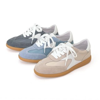 雲步拼影真皮韓系拼接復古德訓鞋 休閒鞋 軟Q好走 厚底舒適款小白鞋ROBINLO (SCOTA 柔霧灰/霧藍/杏糖奶昔)