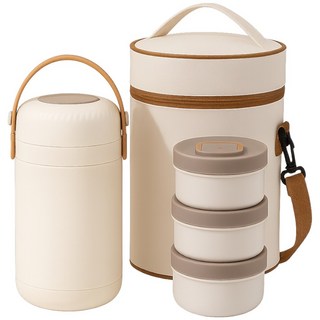 [온기가득] 피제닉 보온도시락 3단 세트 직장인 베이지, 1세트