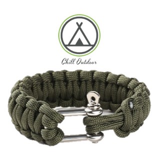 七芯傘繩手環 不銹鋼釦子戶外求生手鍊 手工編織救生傘繩手鍊 登山 野營 跳傘, 軍綠手環, 1個