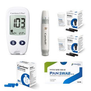 케어센스 II Plus플러스 혈당측정기 풀세트 (혈당측정기 + 혈당시험지 110매 + 채혈침 110개 + 판디아판스왑 100매) 혈당측정기 세트 SW, 1세트
