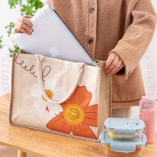 大容量日系帆布包，便攜環保購物袋，可愛飯盒袋，手提袋