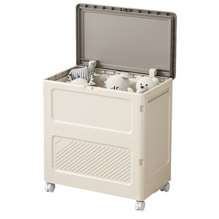 可折疊帶輪收納箱 玩具衣物整理箱 附蓋防塵收納櫃, 白色-掀蓋款, 2個