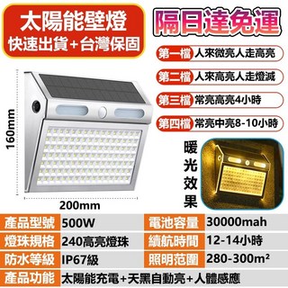 不鏽鋼太陽能燈 戶外庭院LED投射路燈, 人體感應-500W暖光