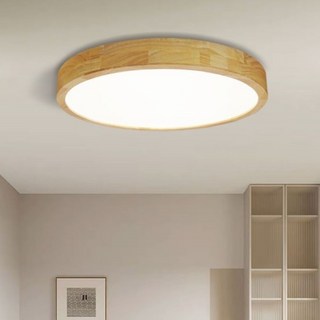 原木LED吸頂燈 北歐日式木紋設計 無極調光 客廳臥室適用 遙控三色調光 多尺寸可選, 80W-無極調光, 木紋