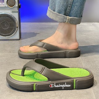 男女室內外兩用拖鞋 透氣減震軟底 速乾不悶腳 止滑輕便 靜音厚底 防滑涼感 大碼防水防臭耐磨情侶人字拖, 41-42, 棕綠色