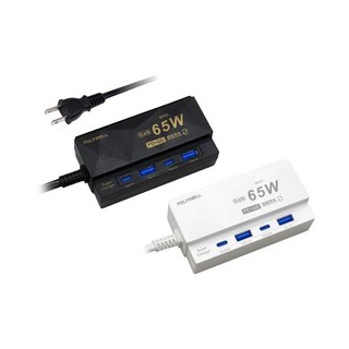 POLYWELL 65W四孔快充頭 GaN雙Type-C雙USB伸縮手機架 過載保護 台灣現貨, 白色, 1個